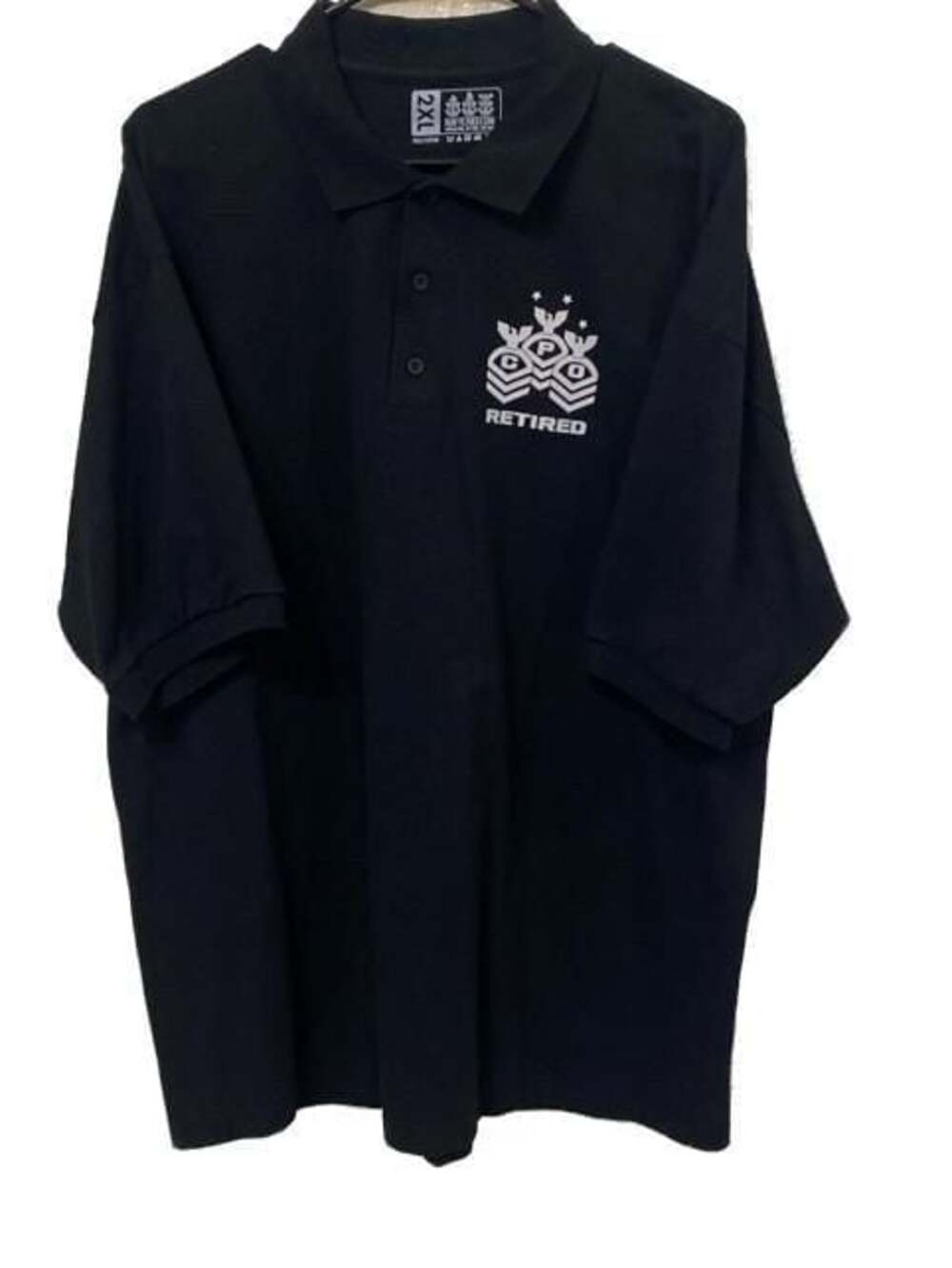 Navy Retired CPO Chevrons Black Polo Shirt, Size 2XL